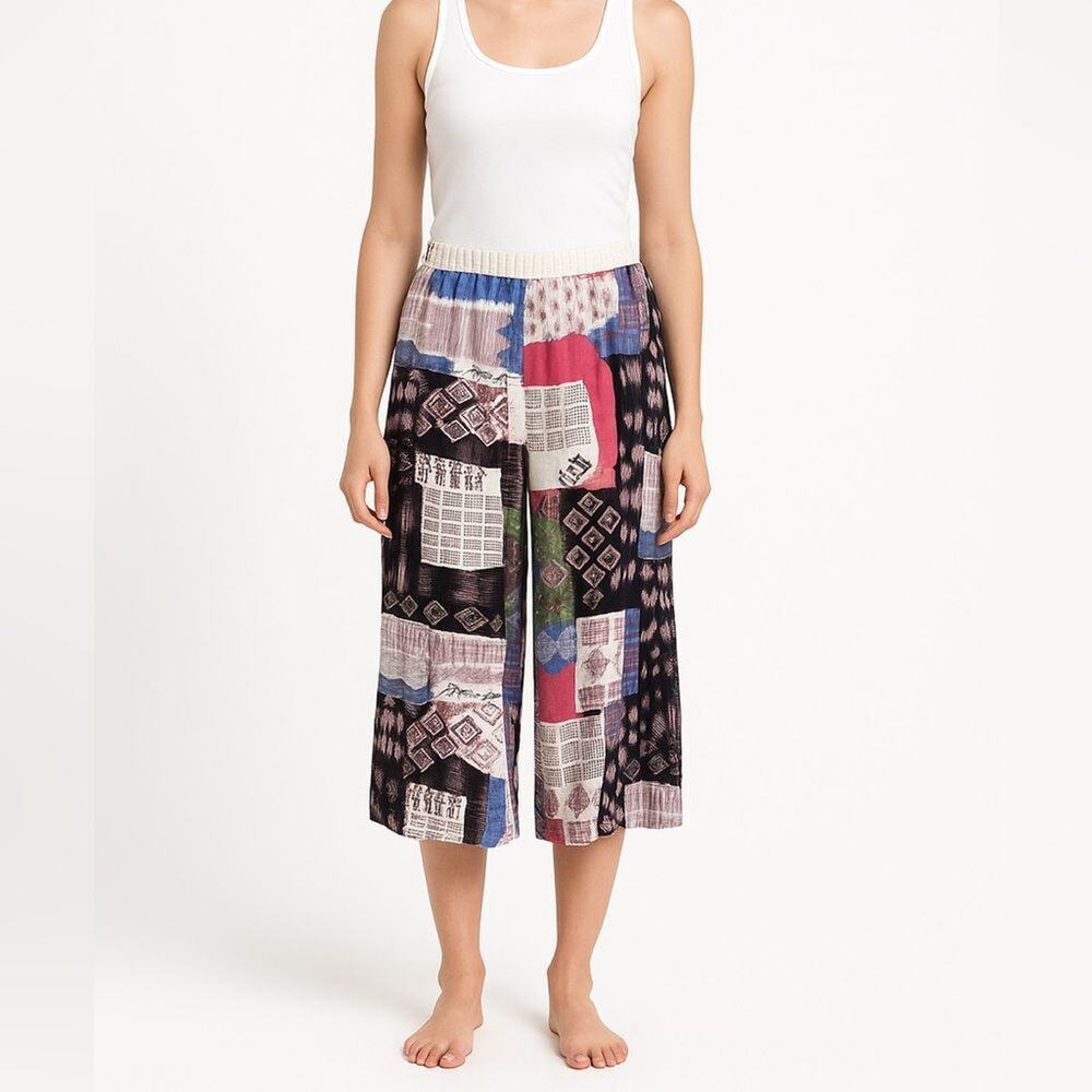 Jams World Size L Cropped Pants Patchwork Multicolored Pull On Elastic Waist